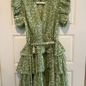 Green Floral Ruffle Dress